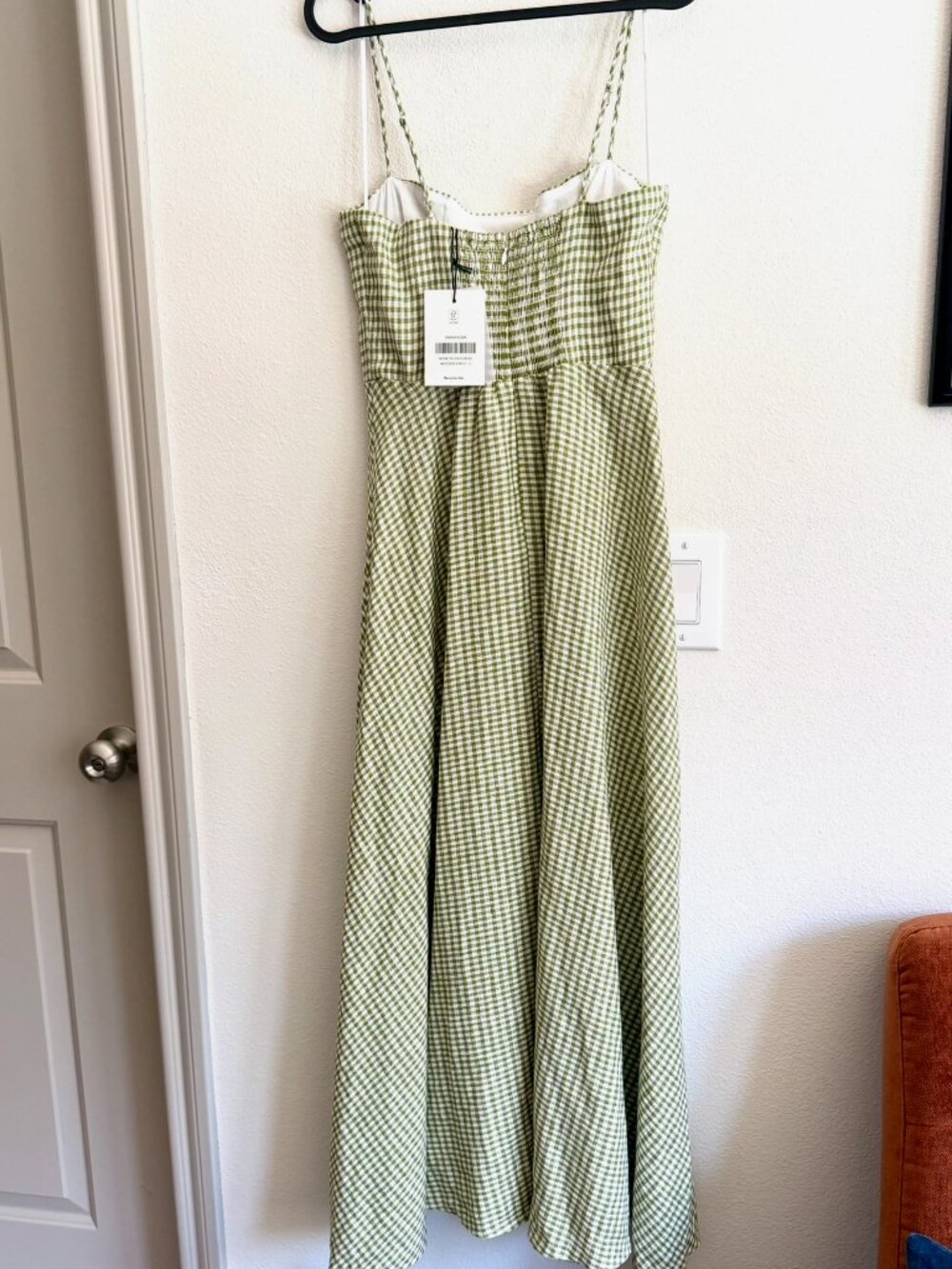 Reformation Monette Linen Dress - Size 4 - Avocado Check - Picture 6 of 11
